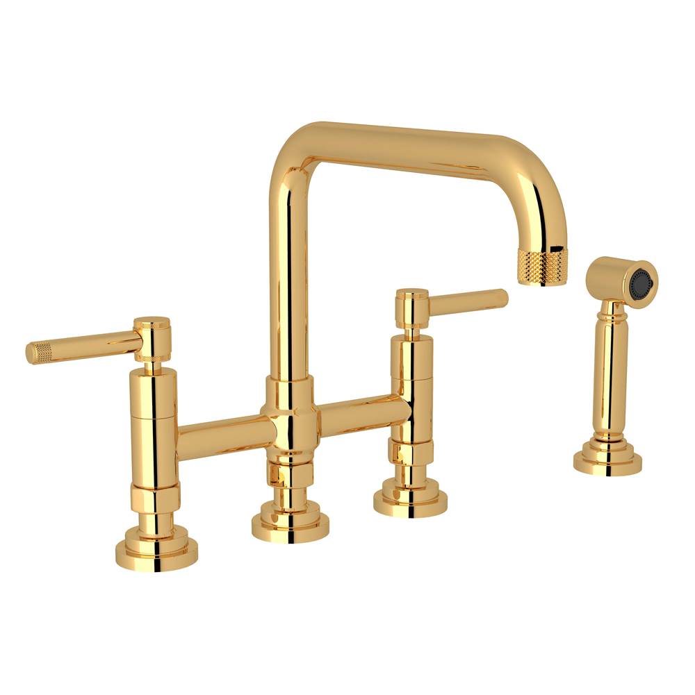 Rohl - CampoE Bridge Kitchen Faucet With Side Spray - Italian Brass