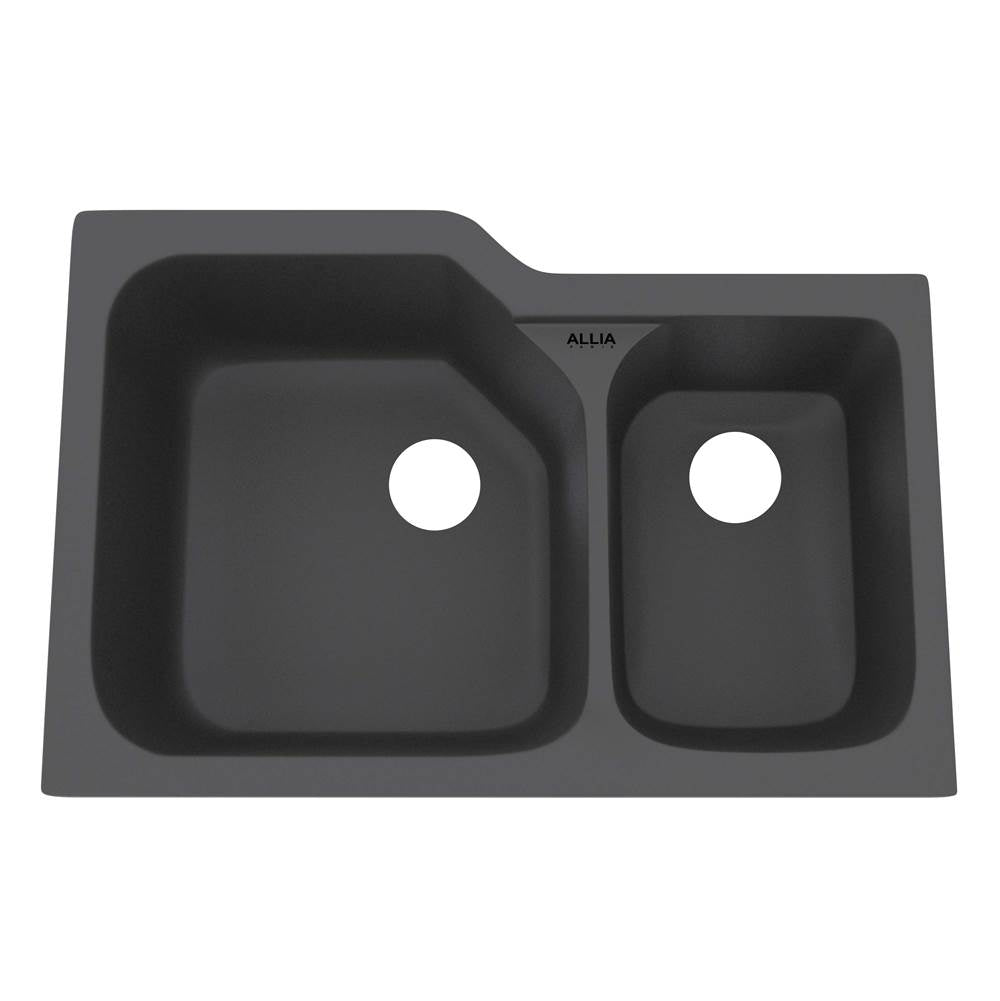 Rohl - AlliaE 33'' Fireclay 2 Bowl Undermount Kitchen Sink - Satin Grey