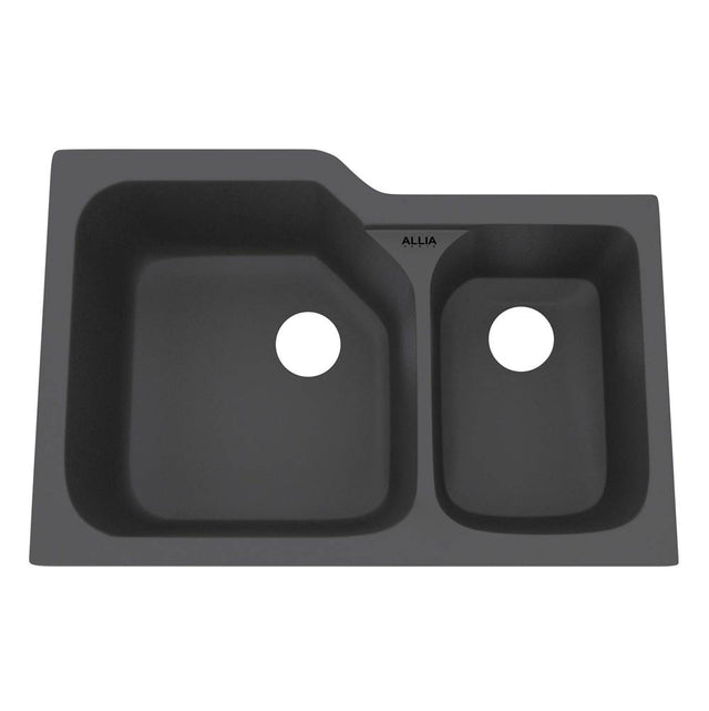 Rohl - AlliaE 33'' Fireclay 2 Bowl Undermount Kitchen Sink - Satin Grey