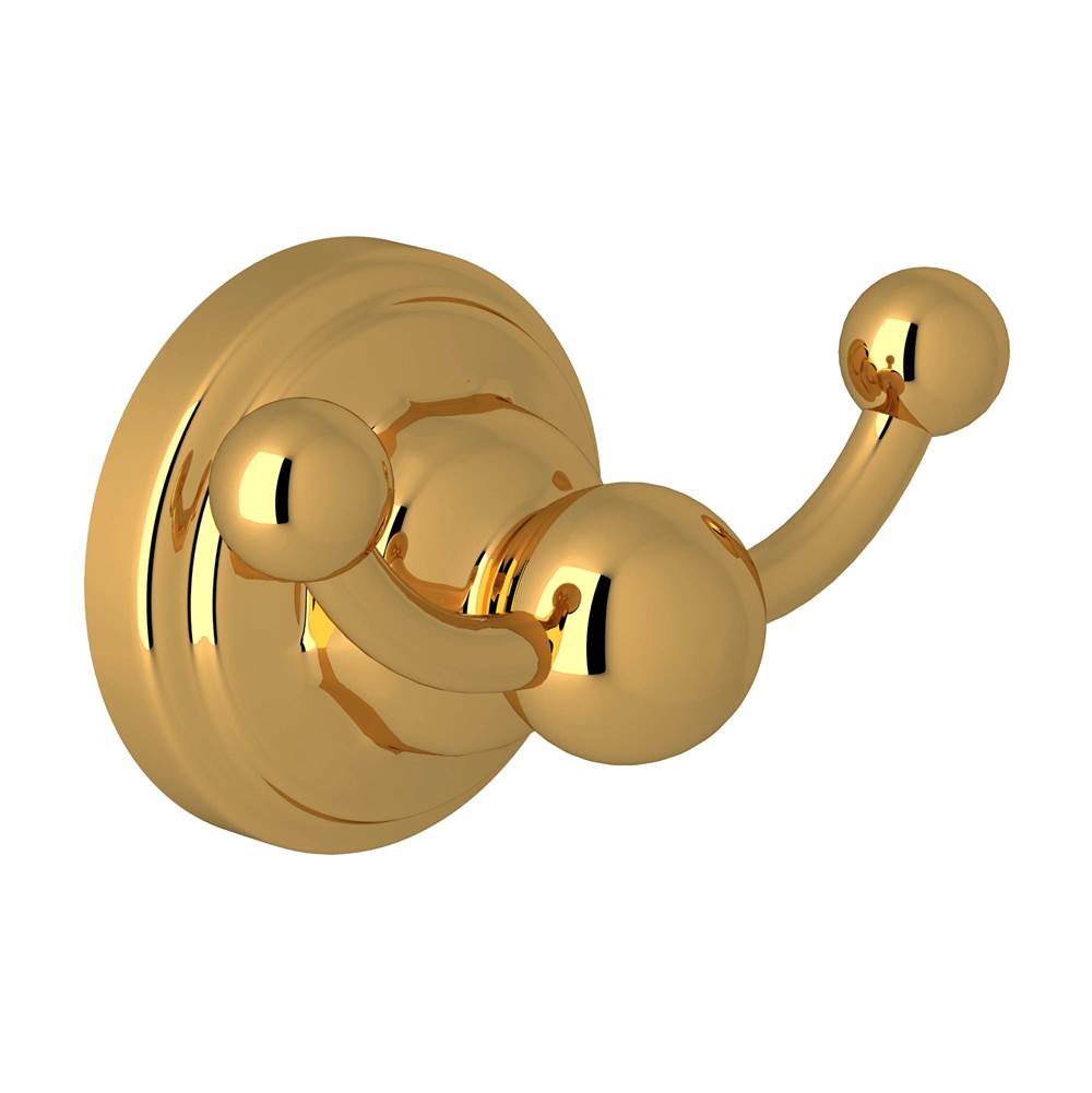 Rohl - EdwardianE Double Robe Hook - Unlacquered Brass