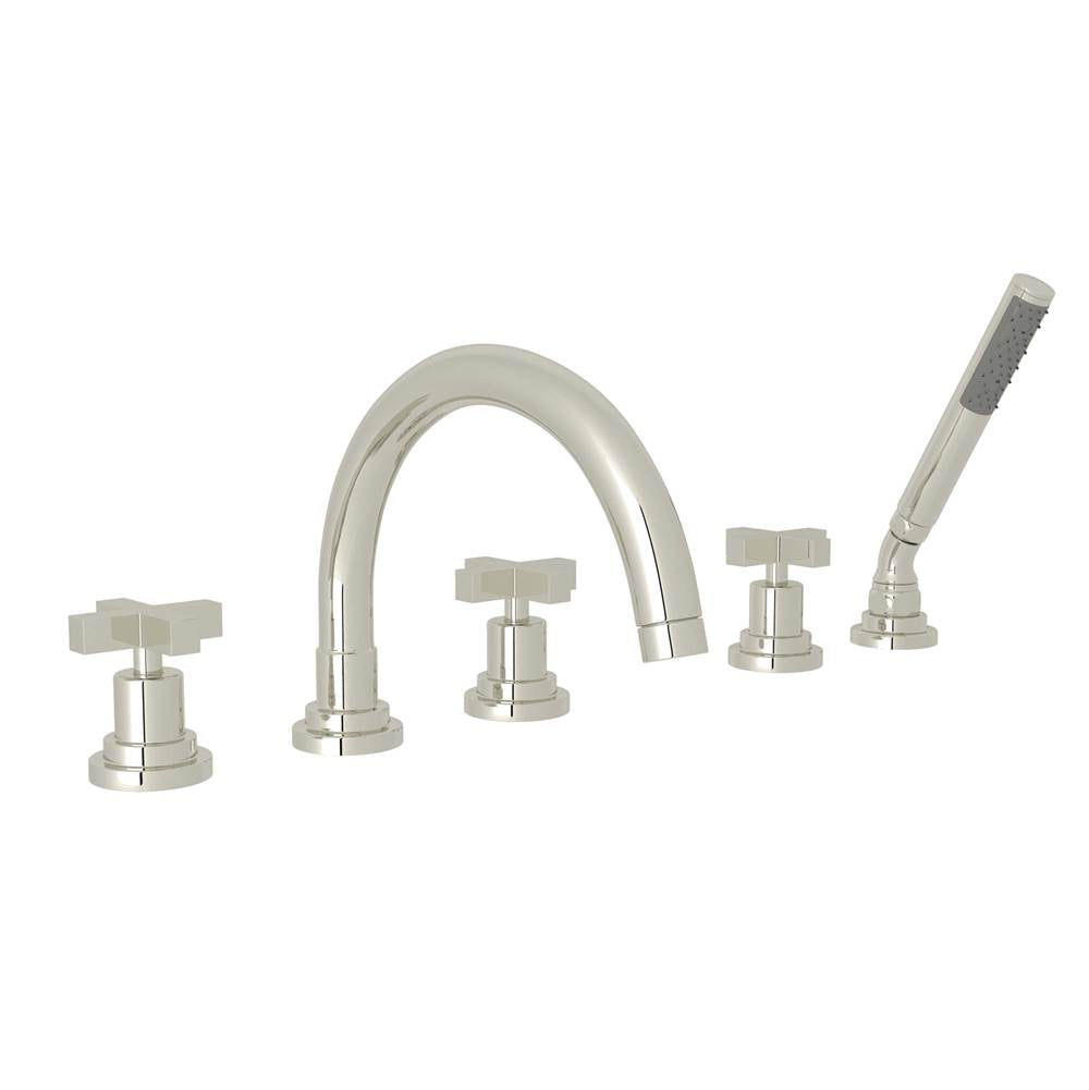 Rohl - Lombardia 5-Hole Deck Mount Tub Filler With C-Spout - Polished Nickel