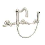 Rohl - Acqui Wall Mount Bridge Kitchen Faucet With Sidespray And Column Spout - Polished Nickel
