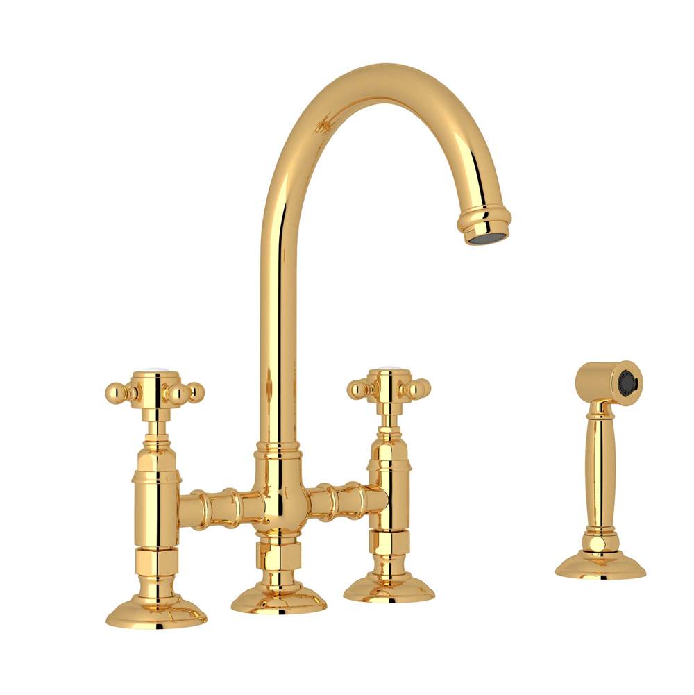 Rohl - San Julio Bridge Kitchen Faucet With Side Spray - Italian Brass