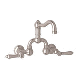 Rohl - Acqui Wall Mount Bridge Lavatory Faucet With Column Spout - Satin Nickel