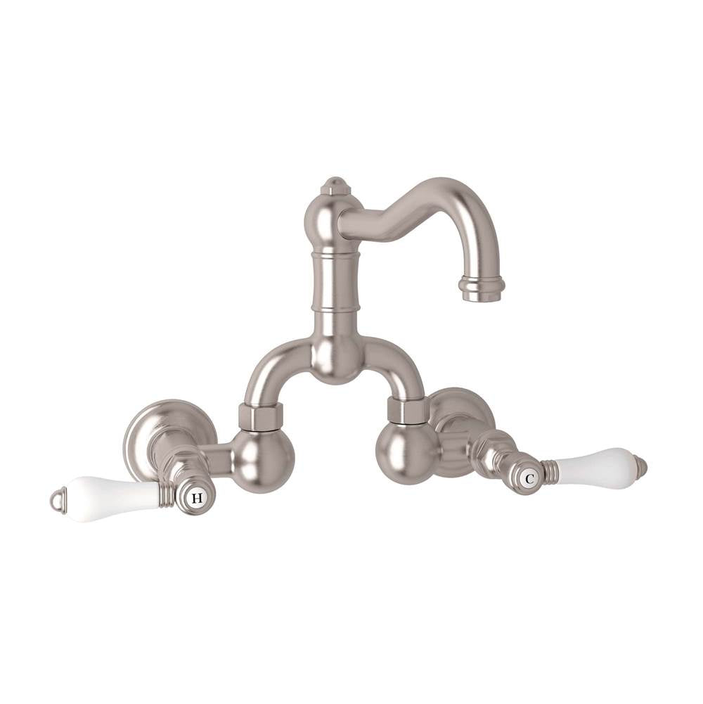 Rohl - Acqui Wall Mount Bridge Lavatory Faucet With Column Spout - Satin Nickel