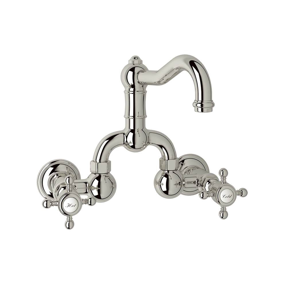 Rohl - Acqui Wall Mount Bridge Lavatory Faucet With Column Spout - Polished Nickel