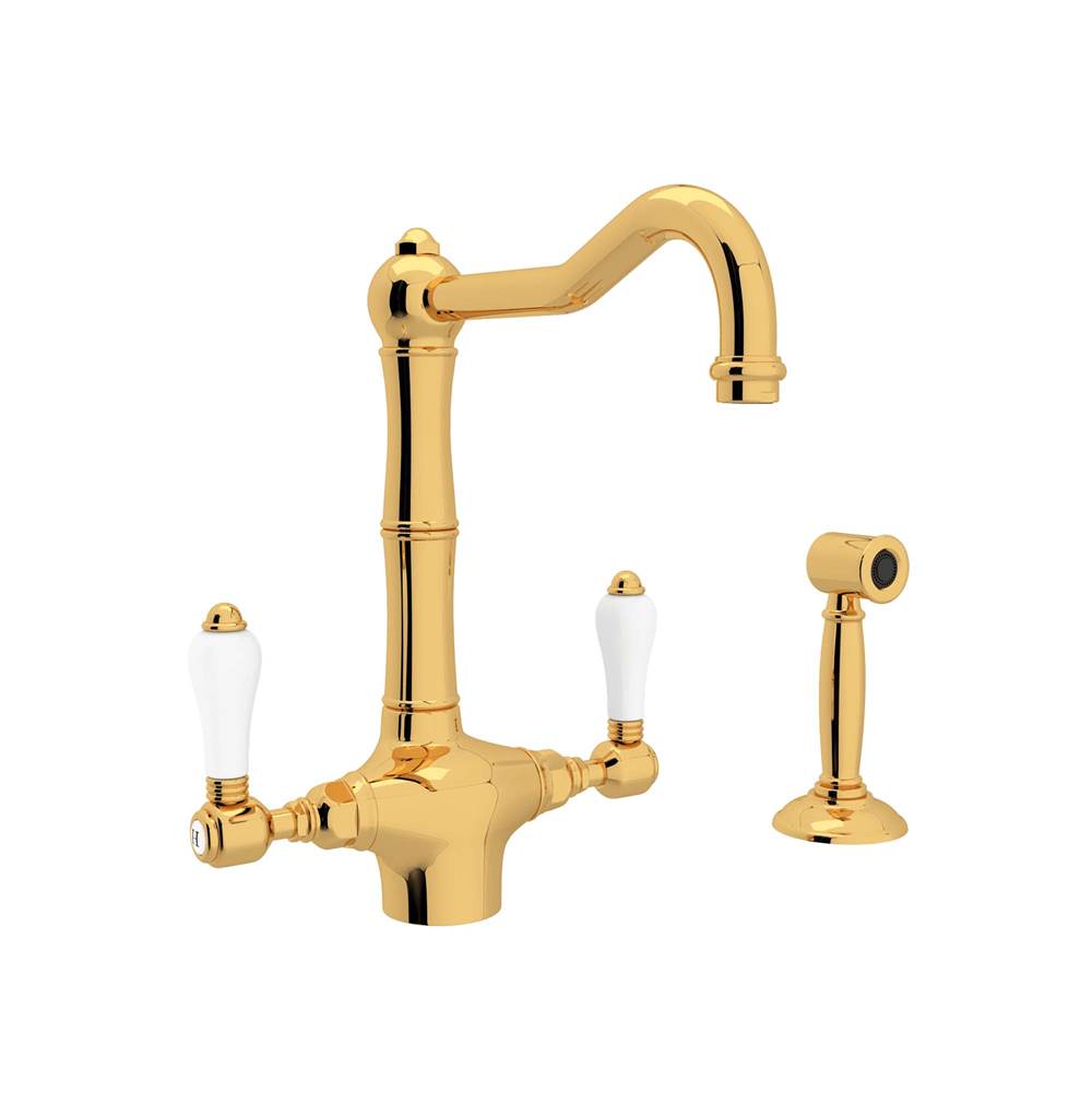 Rohl - Acqui Two Handle Kitchen Faucet With Side Spray - Italian Brass