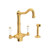 Rohl - Acqui Two Handle Kitchen Faucet With Side Spray - Italian Brass