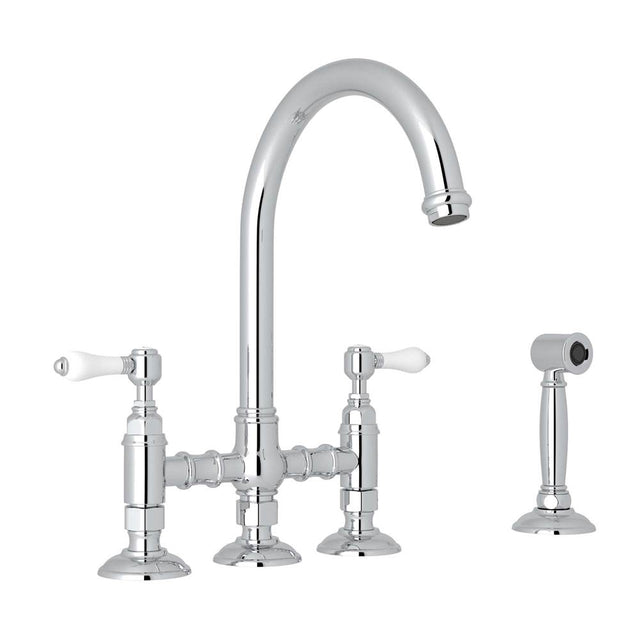 Rohl - San Julio Bridge Kitchen Faucet With Side Spray - Polished Chrome