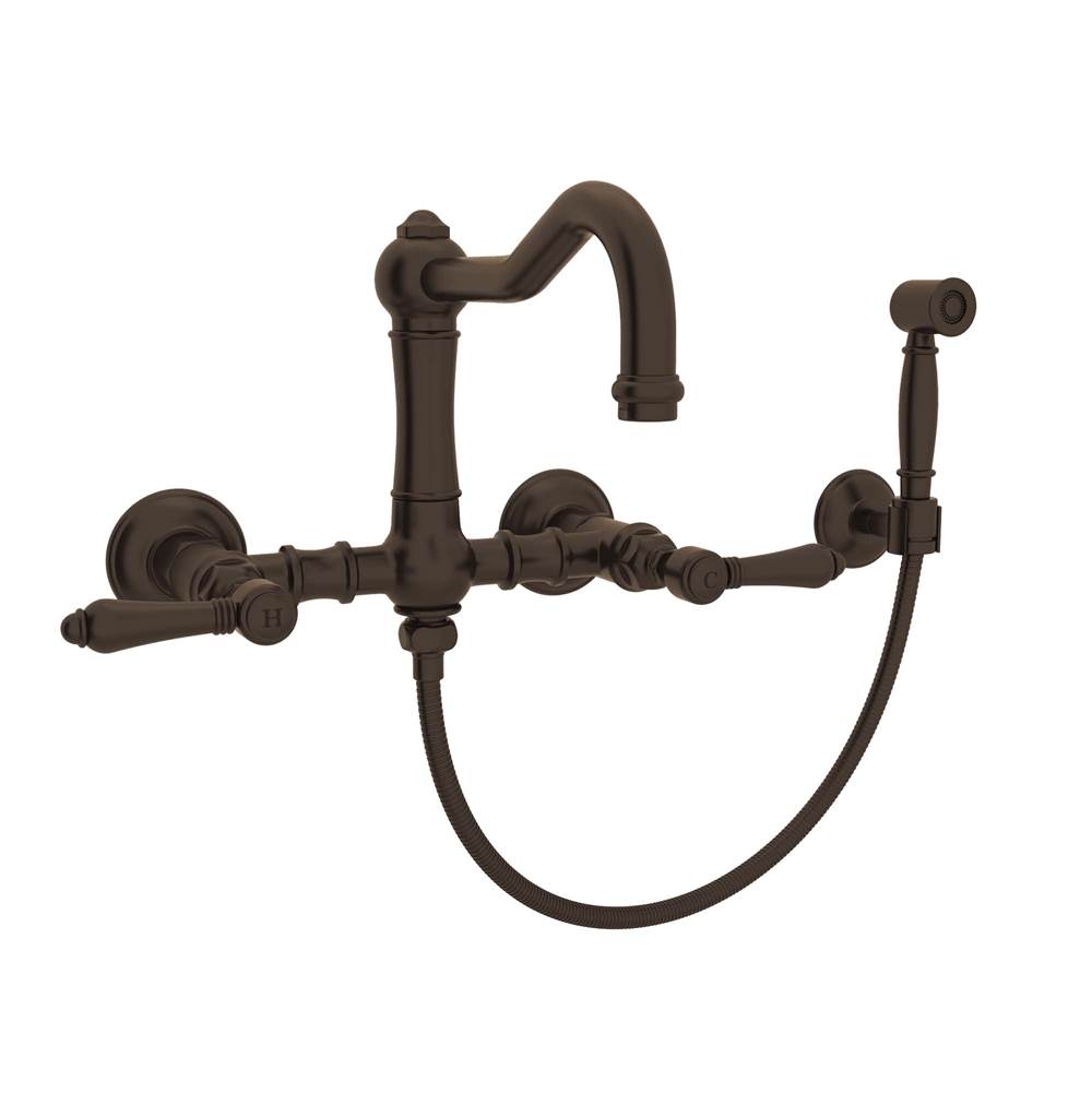 Rohl - Acqui Wall Mount Bridge Kitchen Faucet With Sidespray And Column Spout - Tuscan Brass