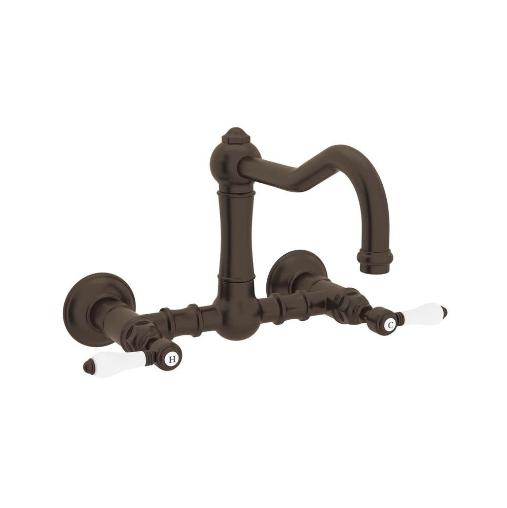 Rohl - Acqui Wall Mount Bridge Kitchen Faucet With Column Spout - Tuscan Brass