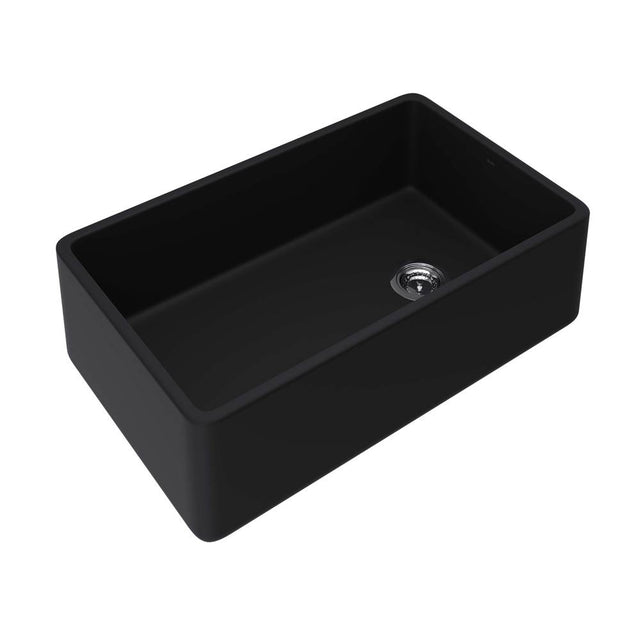 Rohl - AlliaE 32'' Fireclay Single Bowl Farmhouse Apron Front Kitchen Sink - Satin Black