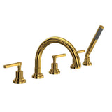 Rohl - Lombardia 5-Hole Deck Mount Tub Filler With C-Spout - Unlacquered Brass