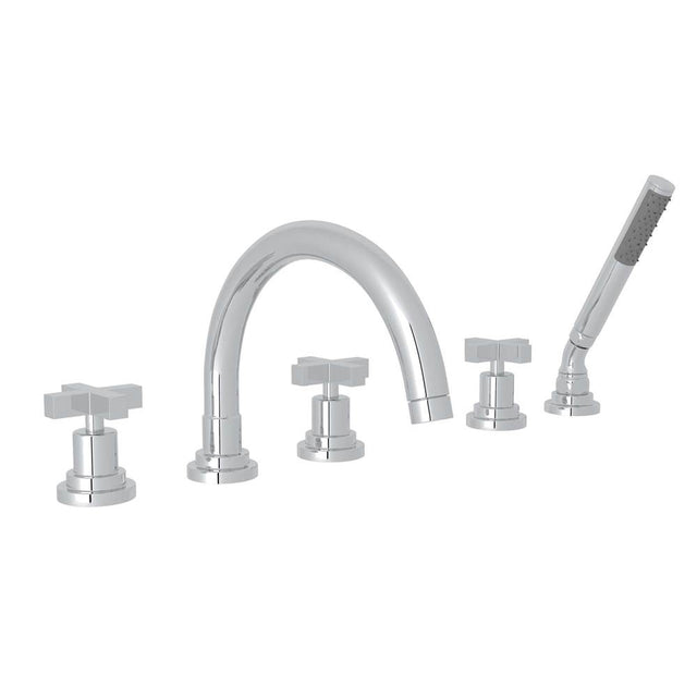 Rohl - Lombardia 5-Hole Deck Mount Tub Filler With C-Spout - Polished Chrome