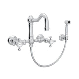 Rohl - Acqui Wall Mount Bridge Kitchen Faucet With Sidespray And Column Spout - Polished Chrome
