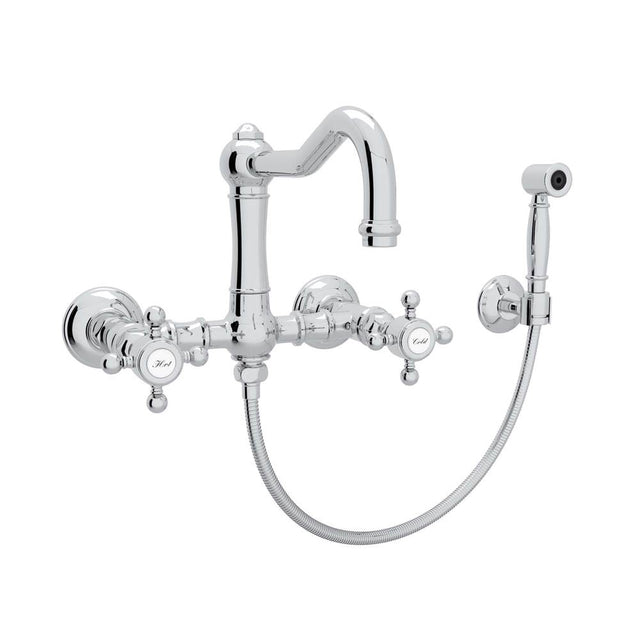 Rohl - Acqui Wall Mount Bridge Kitchen Faucet With Sidespray And Column Spout - Polished Chrome