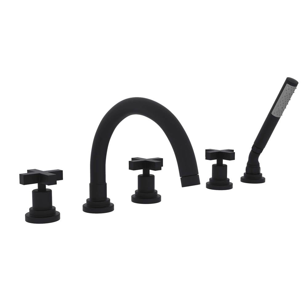 Rohl - Lombardia 5-Hole Deck Mount Tub Filler With C-Spout - Matte Black