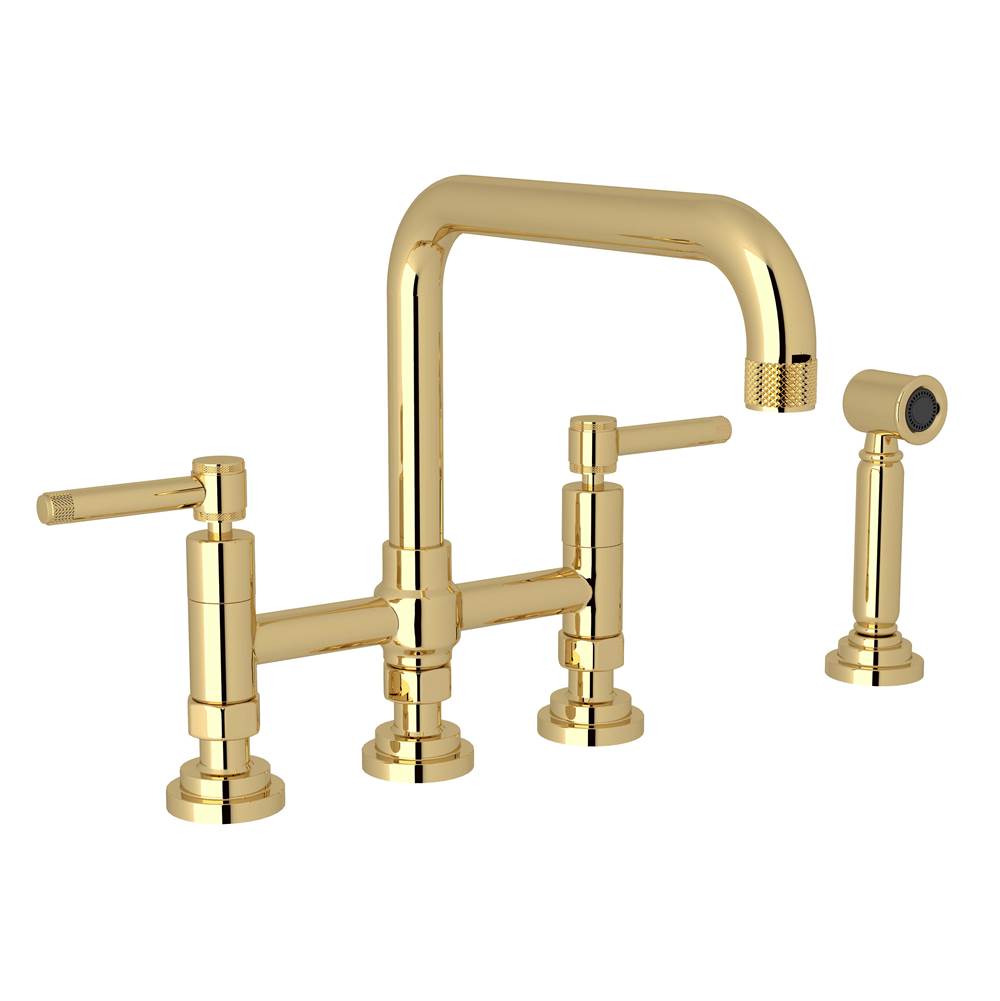 Rohl - CampoE Bridge Kitchen Faucet With Side Spray - Unlacquered Brass
