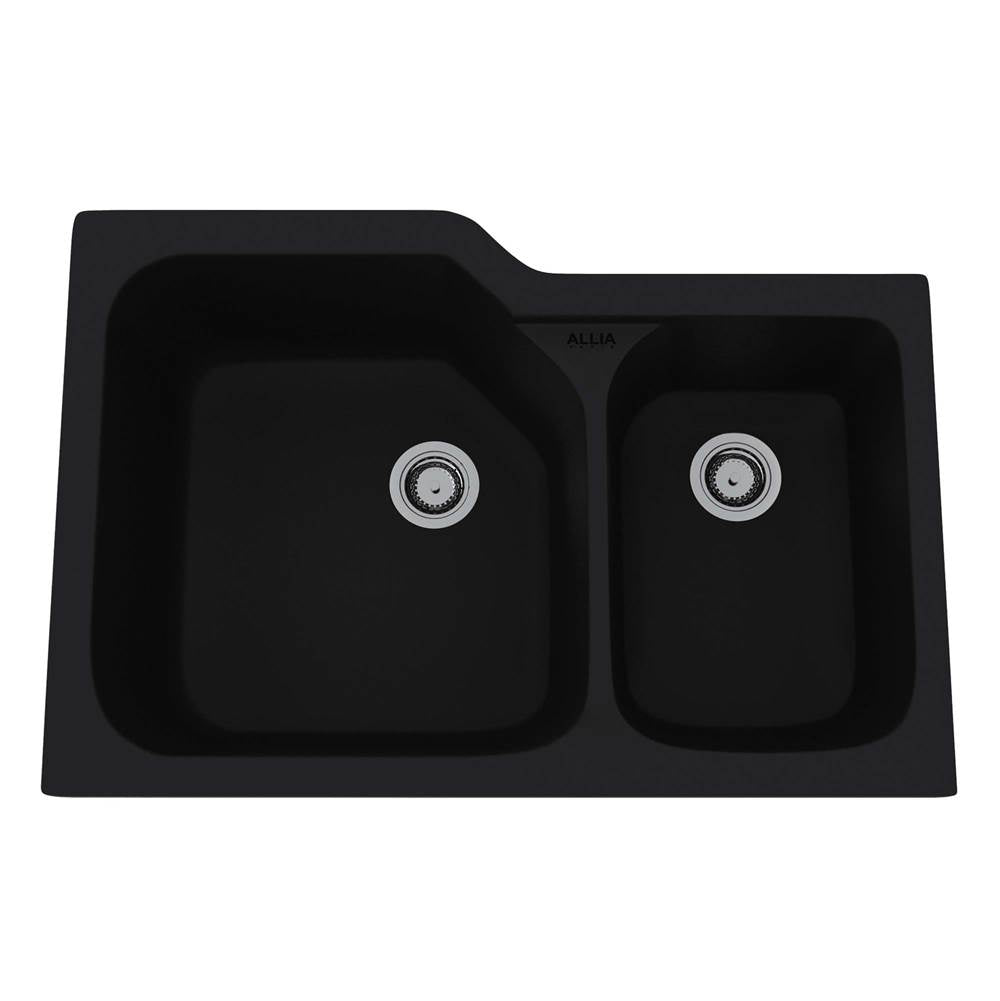 Rohl - AlliaE 33'' Fireclay 2 Bowl Undermount Kitchen Sink - Satin Black