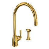 Rohl - HolbornE Kitchen Faucet With Side Spray - Unlacquered Brass