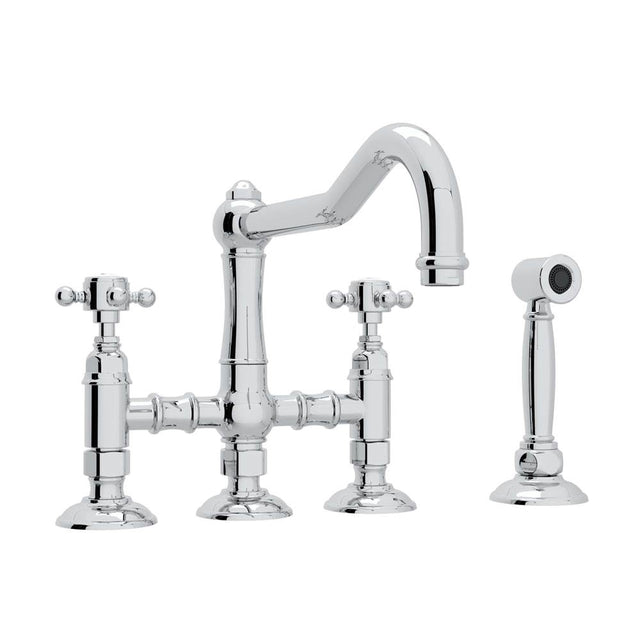 Rohl - Acqui Bridge Kitchen Faucet With Side Spray - Polished Chrome