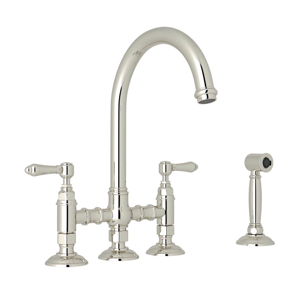 Rohl - San Julio Bridge Kitchen Faucet With Side Spray - Polished Nickel