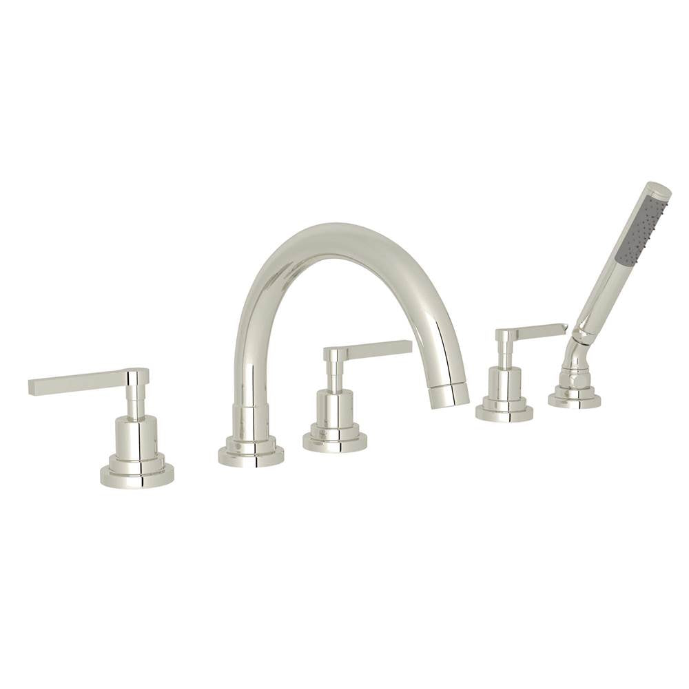 Rohl - Lombardia 5-Hole Deck Mount Tub Filler With C-Spout - Polished Nickel