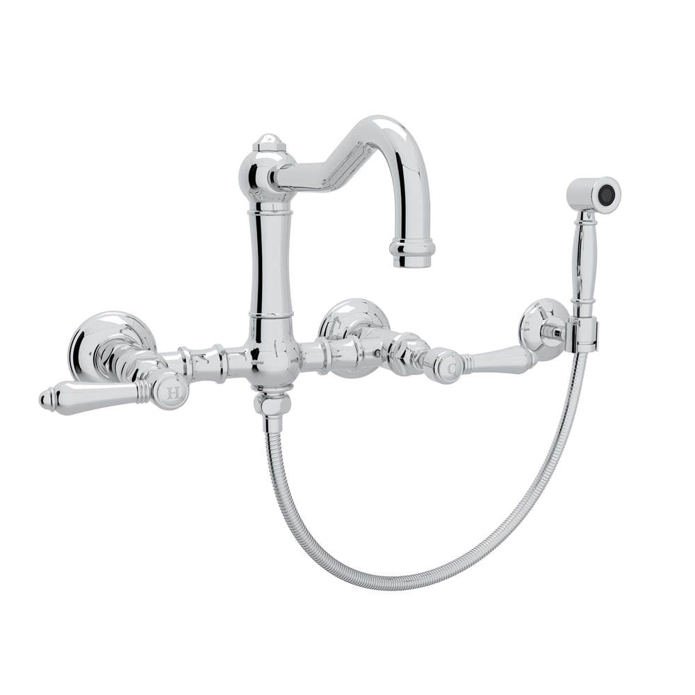 Rohl - Acqui Wall Mount Bridge Kitchen Faucet With Sidespray And Column Spout - Polished Chrome