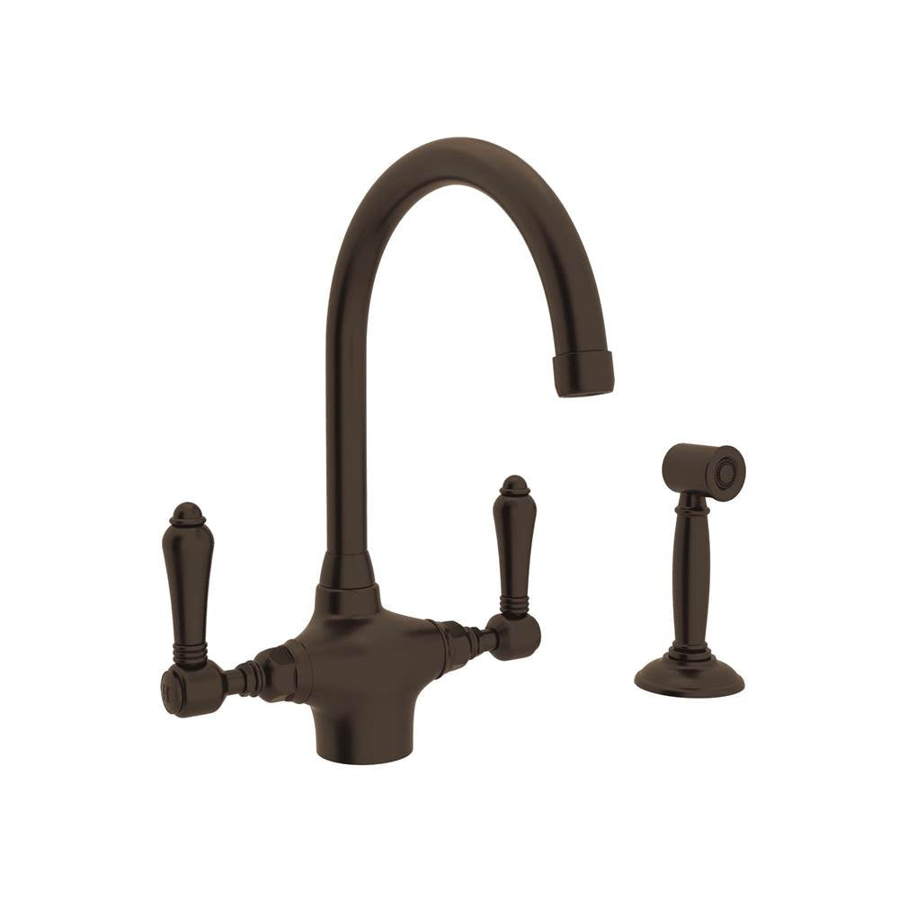 Rohl - San Julio Two Handle Kitchen Faucet With Side Spray - Tuscan Brass