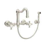 Rohl - Acqui Wall Mount Bridge Kitchen Faucet With Sidespray And Column Spout - Polished Nickel