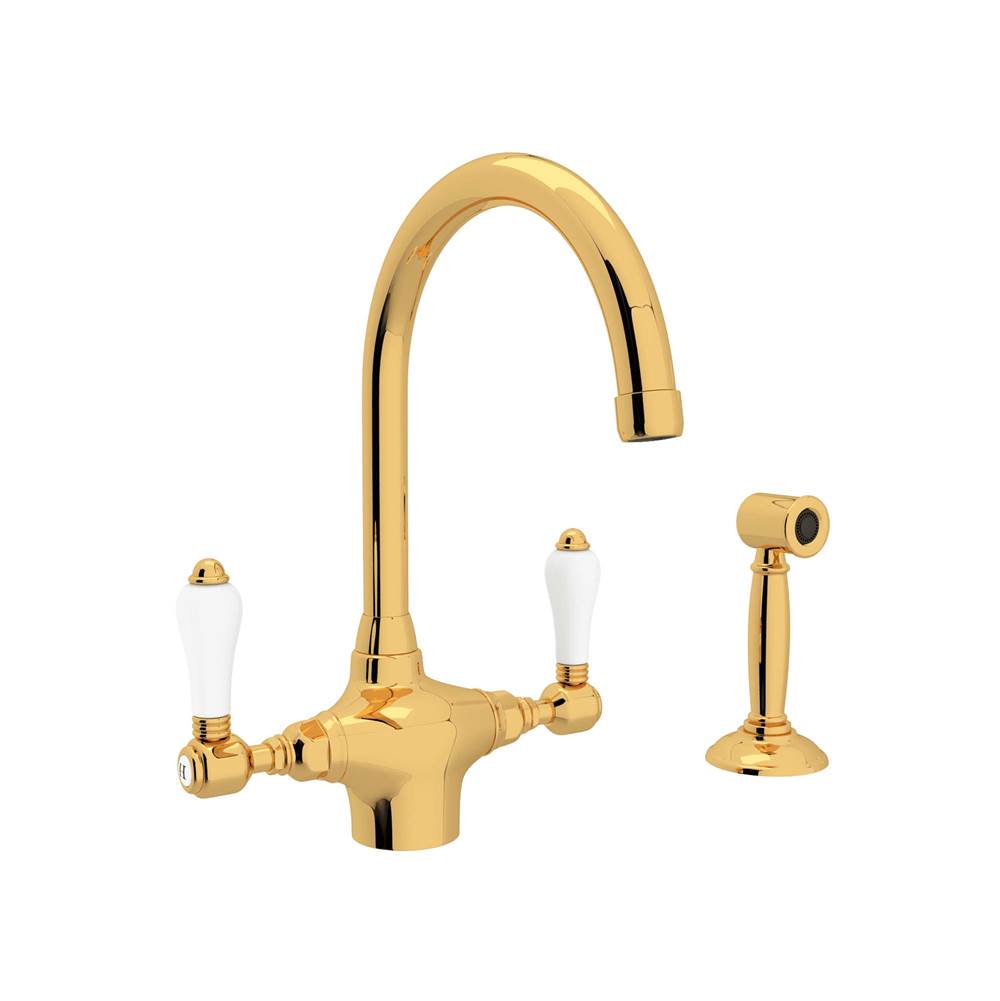 Rohl - San Julio Two Handle Kitchen Faucet With Side Spray - Italian Brass