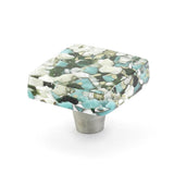 Schaub And Company - Knob, Square, Green/Blue Pebbles 1-1/2'' dia - Green Blue Pebbles