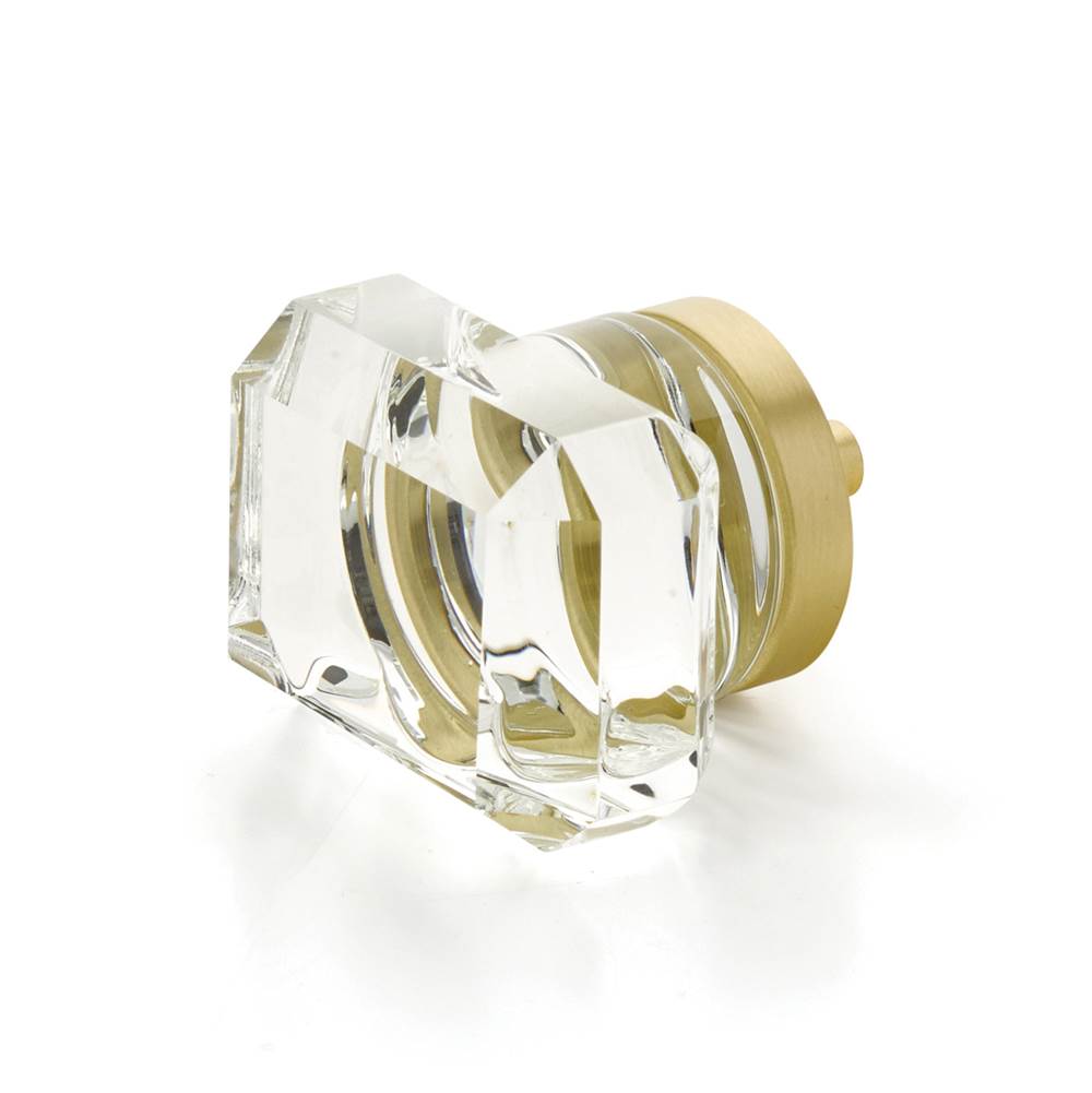 Schaub And Company - Rectangular Glass Knob, Satin Brass, 1-3/4'' - Satin Brass