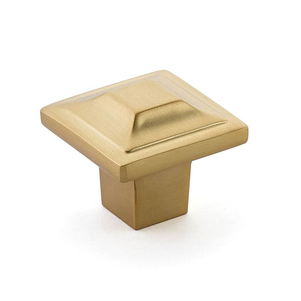 Schaub And Company - Knob, Square, Signature Satin Brass, 1-1/4'' dia - Satin Brass