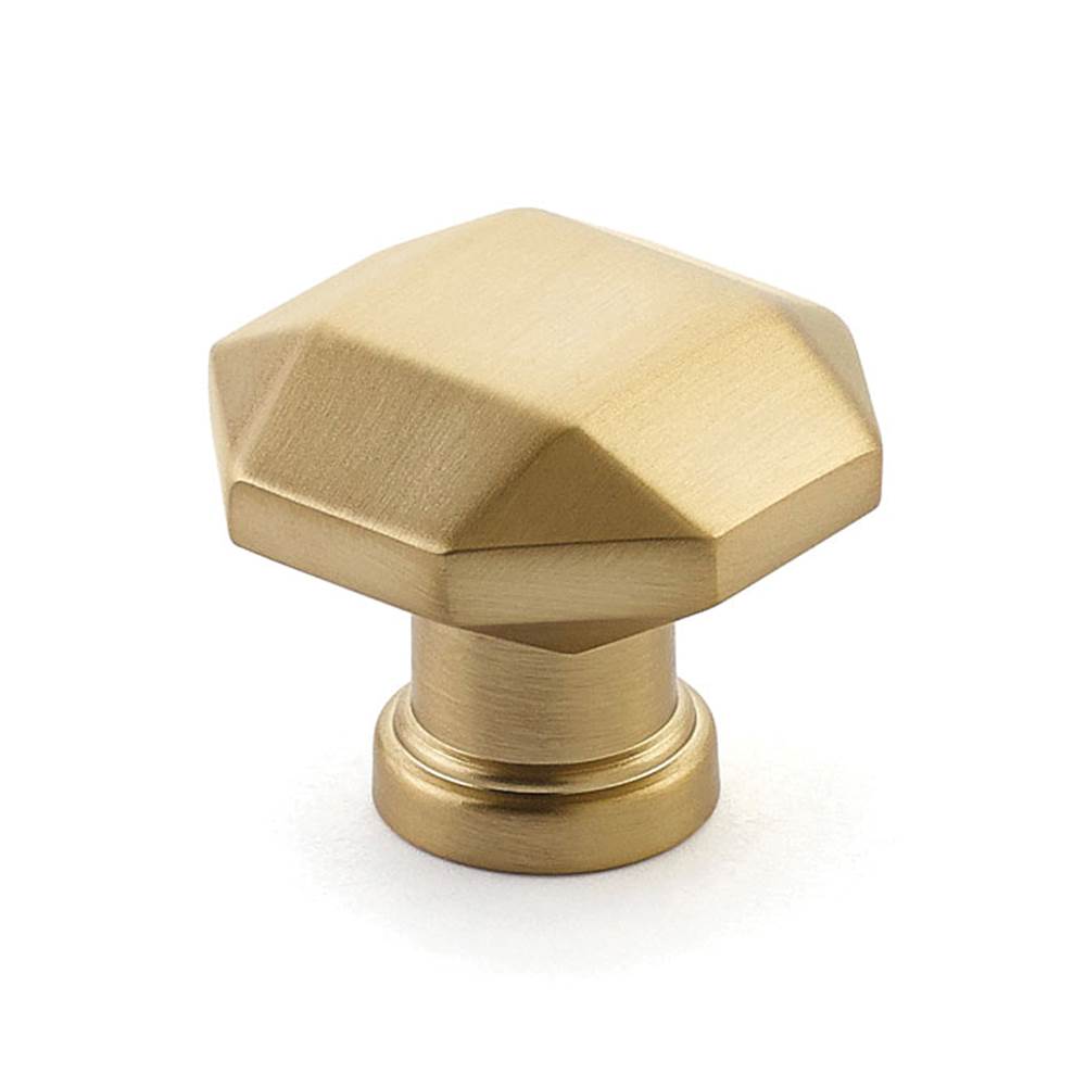 Schaub And Company - Knob, Faceted, Signature Satin Brass, 1-1/4'' dia - Signature Satin Brass