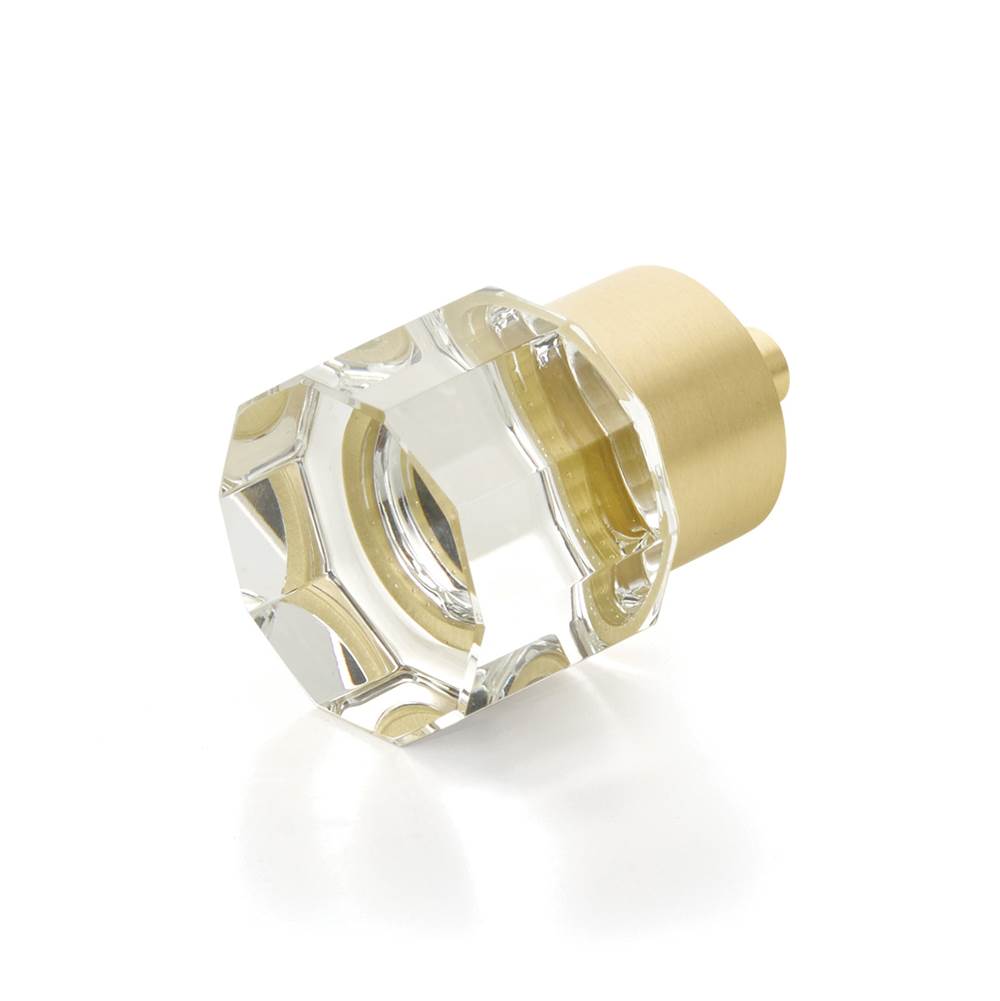 Schaub And Company - Round Multi-Sided Glass Knob, Satin Brass, 1-1/8'' dia - Satin Brass