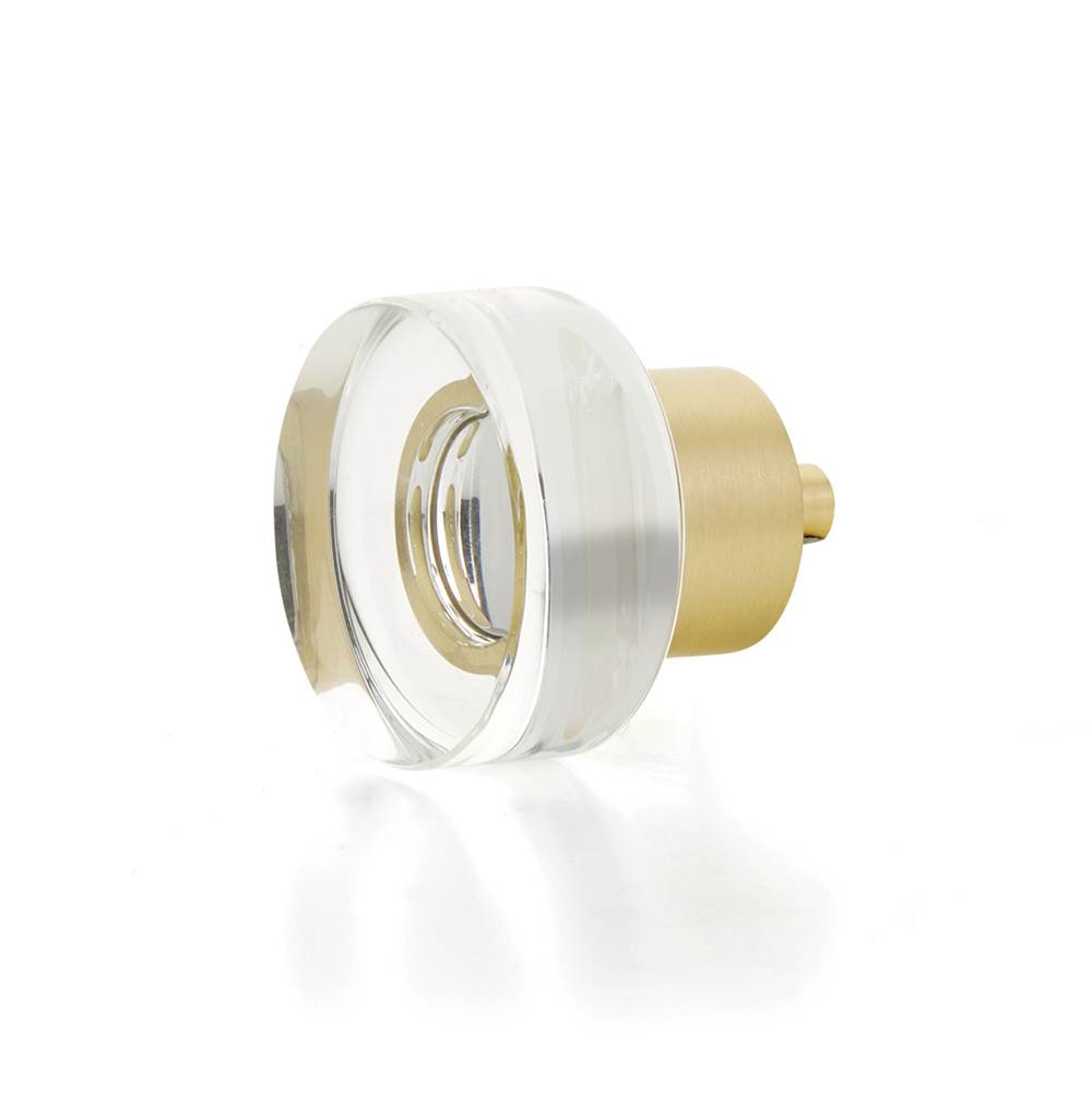 Schaub And Company - Round Disc Glass Knob, Satin Brass, 1-3/8'' dia - Satin Brass