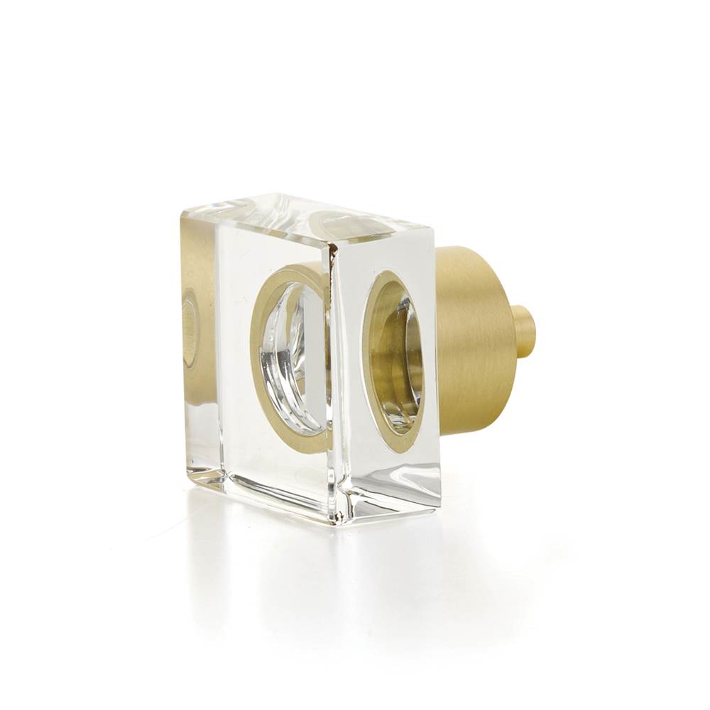Schaub And Company - Square Glass Knob, Satin Brass, 1-1/4'' - Satin Brass