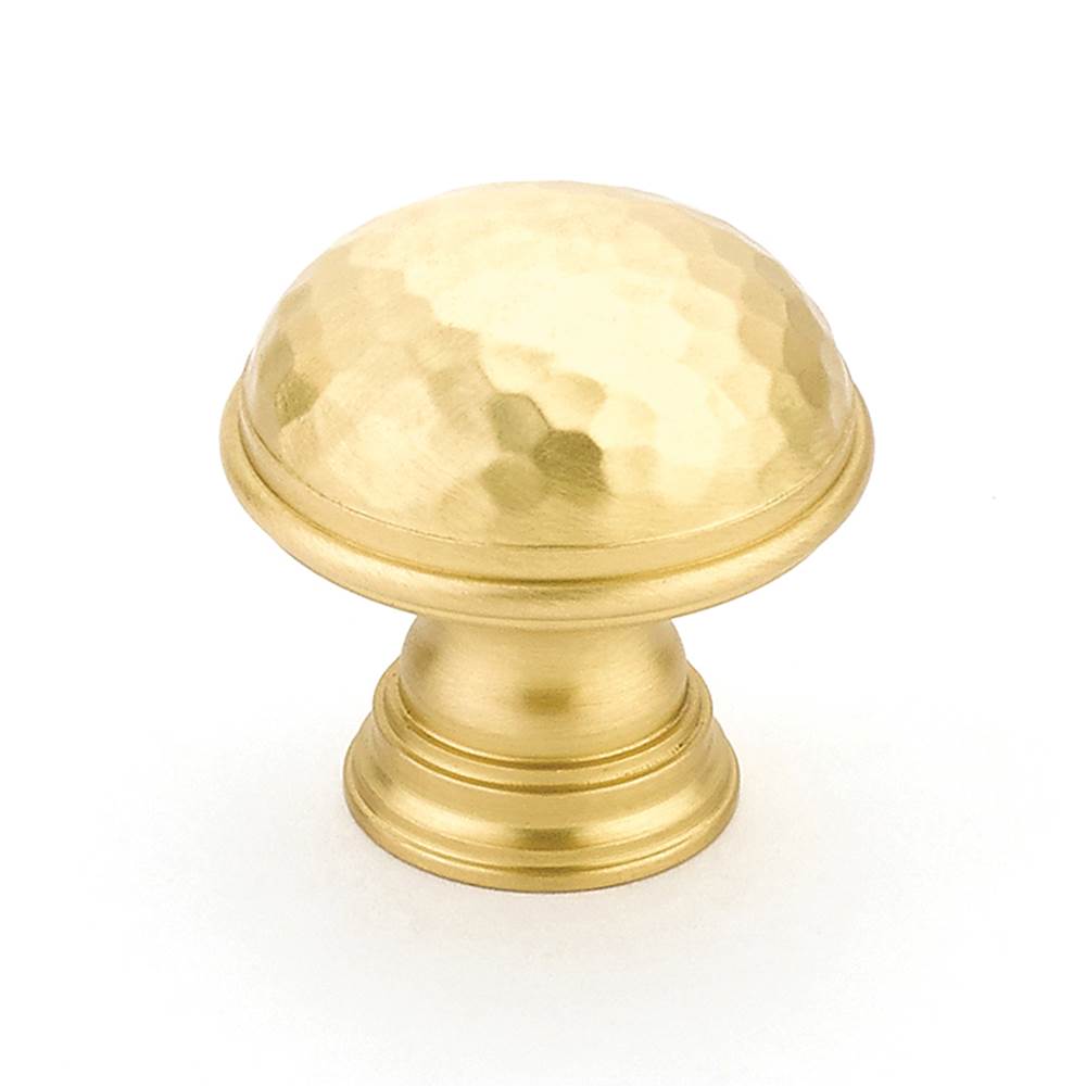 Schaub And Company - Knob, Hammered, Plain Edge, Satin Brass, 1-1/4'' dia - Satin Brass