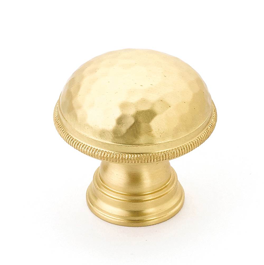 Schaub And Company - Knob, Hammered, Knurled Edge, Satin Brass, 1-1/4'' dia - Satin Brass