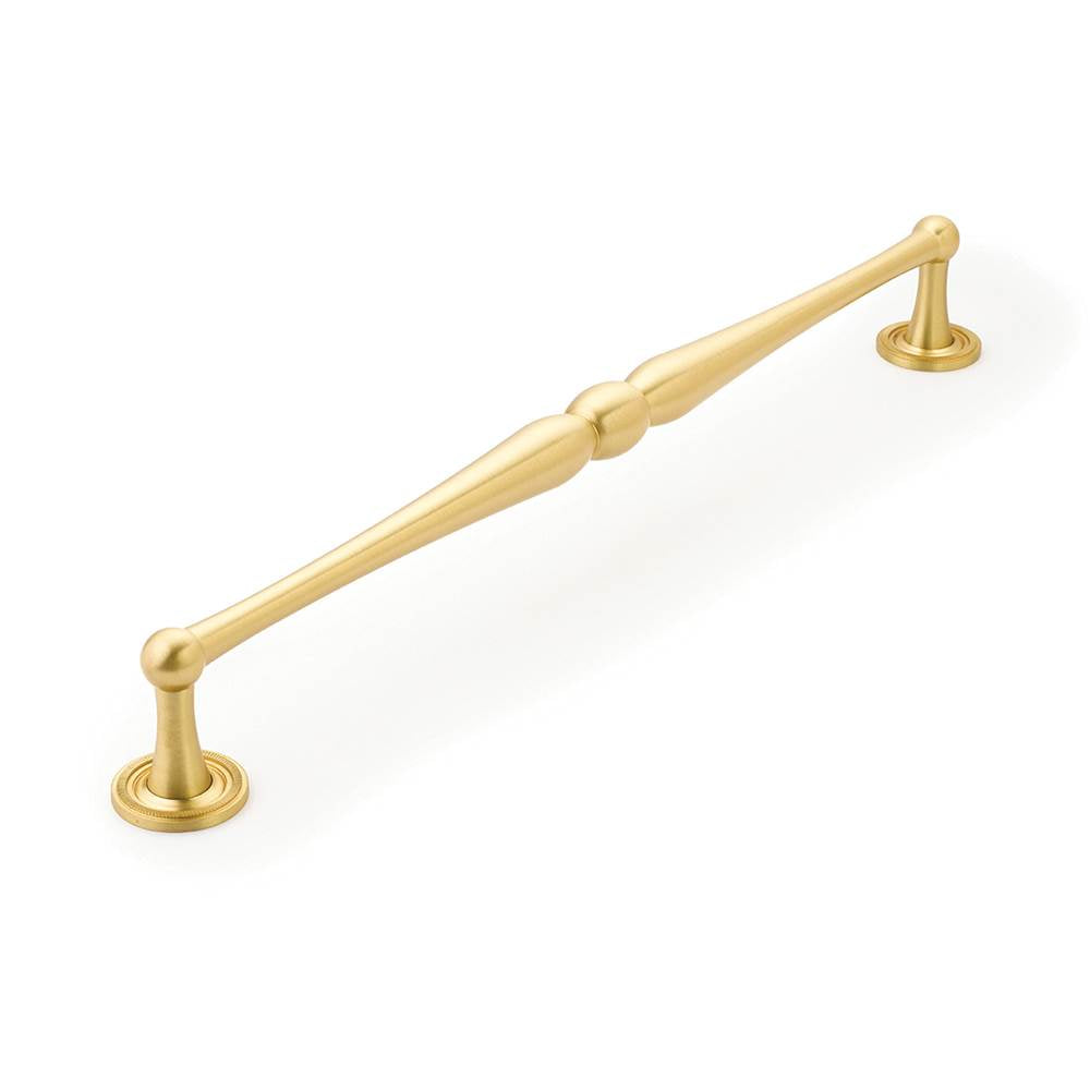 Schaub And Company - Appliance Pull, Knurled Footplate, Satin Brass,  15'' cc - Satin Brass