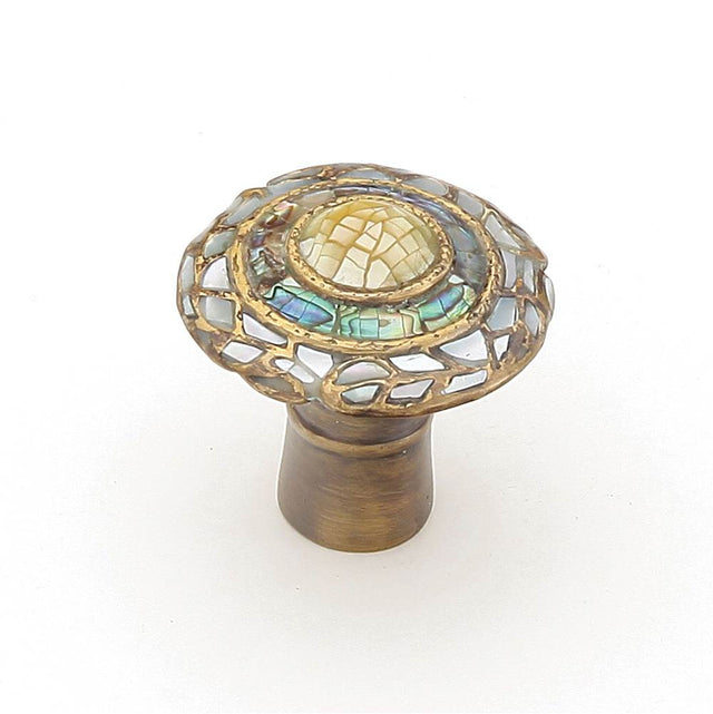 Schaub And Company - Knob, Imperial Shell, White & Yellow Mother of Pearl, Aged Dover 1-1/8'' dia - Aged Dover