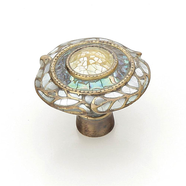 Schaub And Company - Knob, Imperial Shell, White & Yellow Mother of Pearl, Aged Dover, 1-1/2'' dia - Aged Dover