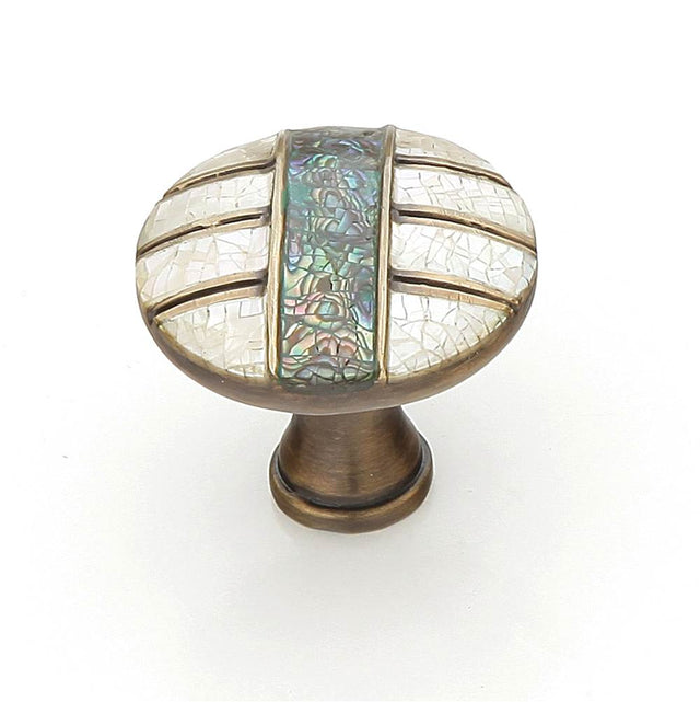 Schaub And Company - Knob, Imperial Shell, White Mother of Pearl, Aged Dover 1-3/8'' dia - Aged Dover