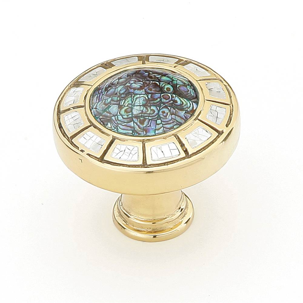 Schaub And Company - Knob, Imperial Shell, White Mother of Pearl, Polished Brass, 1-1/2'' dia - Polished Brass