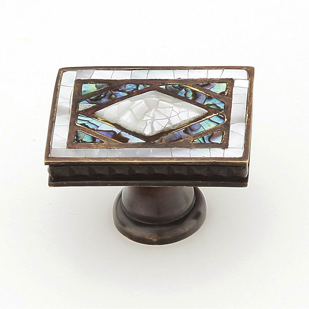 Schaub And Company - Avalon Bay,Rectangle Knob,Imperial Shell And Mother Of Pearl Inlaid On Solid Brass,Aged Dover Finish - White Mother of Pearl