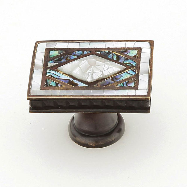 Schaub And Company - Avalon Bay,Rectangle Knob,Imperial Shell And Mother Of Pearl Inlaid On Solid Brass,Aged Dover Finish - White Mother of Pearl
