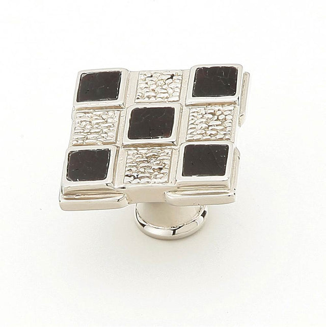 Schaub And Company - Avalon Bay,Square Knob,9 Sections,Black Mother Of Pearl Inlaid On Solid Brass,Polished Nickel Finish - Black