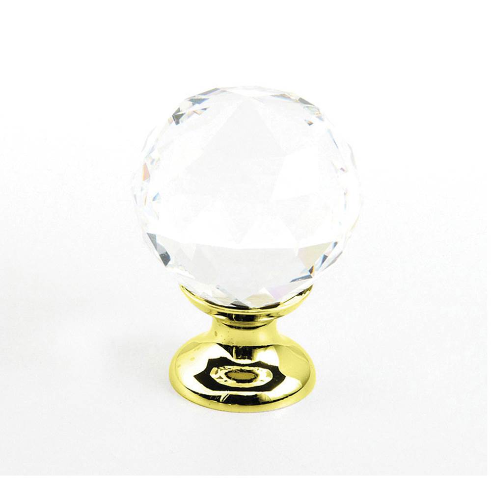 Schaub And Company - Knob, Clear, Round Crystal, Polished Brass 1-1/8'' dia - Polished Brass