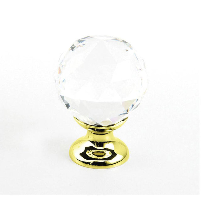 Schaub And Company - Knob, Clear, Round Crystal, Polished Brass 1-1/8'' dia - Polished Brass